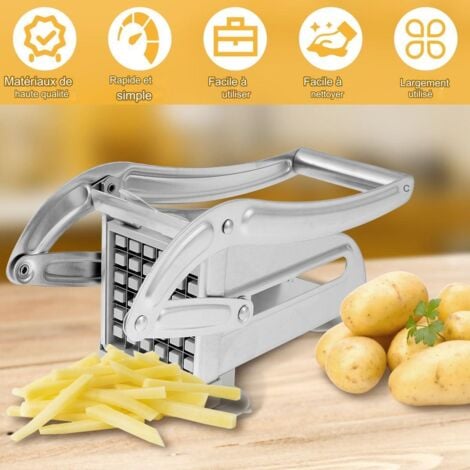 DPZO Trancheuse à pommes de terre,Coupe Frite Professionnel, Acier Inoxydable Decoupe Frite avec 2 Lames de Rechange, Coupe Frites Manuel Antidérapant, Coupe Pomme de Terre Frite