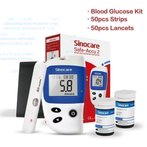 Kit de Test de glycémie, Système de Surveillance de la glycémie glucomètre Lecteur de glycémie glycémie Test Kit avec 50pc Sang Les bandelettes de Test de Glucose