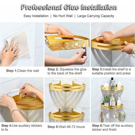 Étagère Douche Sans Perçage Etagere Angle Salle de BainTablette Salle de Bain Starlight (Or Sable Brillant,2 Niveaux)