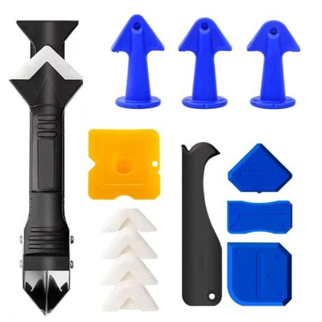 3 en 1 Silicone Grattage à joint Kit d'outils de calfeutrage en silicone pour enlever le calfeutrage Buse d'étalement Applicateur de mastic et outils de finition