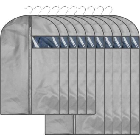 Lot de 10 Housse à Vêtements Anti-Poussière Housse de Protection avec Zip pour Veste Manteau Gris -DPZO