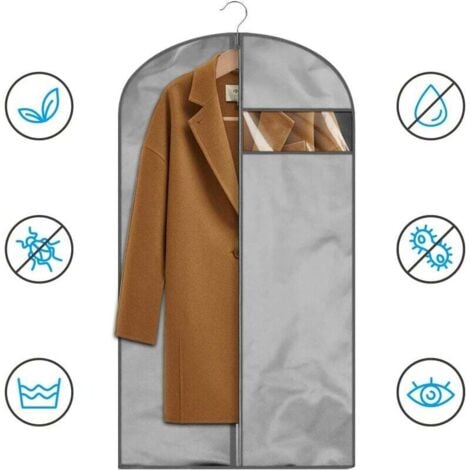 Lot de 10 Housse à Vêtements Anti-Poussière Housse de Protection avec Zip pour Veste Manteau Gris -DPZO