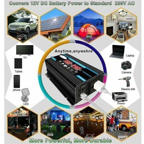 [JAMAIS UTILISÉ]Convertisseur Pur Sinus 12V 220V 4000W avec Onduleur Onde Sinusoïdale Pure, Transformateur équipé d'une Prise EU, d'un Port USB, d'un Port Type-C et d'un Écran LCD.-DPZO
