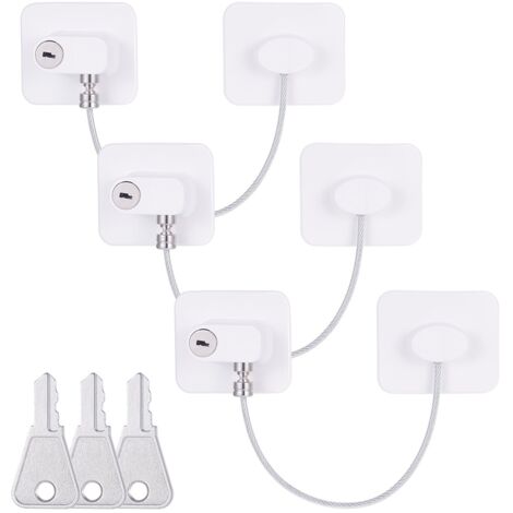 2 Serrures De Sécurité Pour Réfrigérateur - Adhésif Fort, Bouton En T - Bloque-porte Enfant - Facile à Installer, Blanc - 3