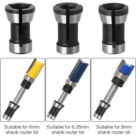 [JAMAIS UTILISÉ]6/6.35/8mm 6 Pièces Tête de Mandrin HSS Pince de Serrage Defonceuse Tête Adaptateur Convertisseur pour Perceuses Machine de Gravure pour Rogneuse Menuiserie électrique Pince de Routeur