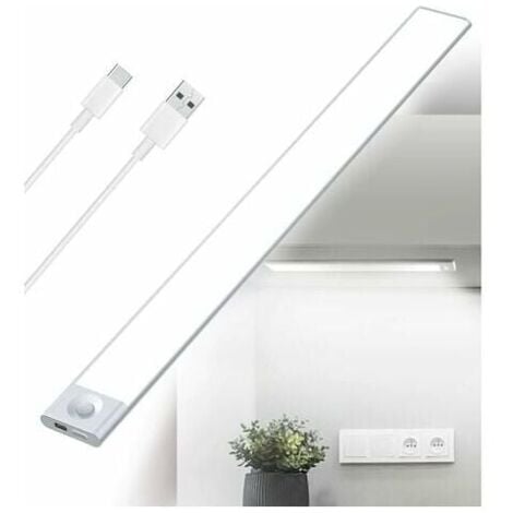 LED Cuisine Sous Meuble Rechargeable USB, 2500mAh 40cm Dimmable Lampe Placard Detecteur de Mouvement Barre LED Sans Fil Rechargeable Lumiere Capteur PIR a Pile pour Escalier Interieur -DPZO