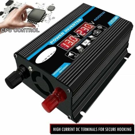 Convertisseur Pur Sinus 12V 220V 4000W avec Onduleur Onde Sinusoïdale Pure, Transformateur équipé d'une Prise EU, d'un Port USB, d'un Port Type-C et d'un Écran LCD.-