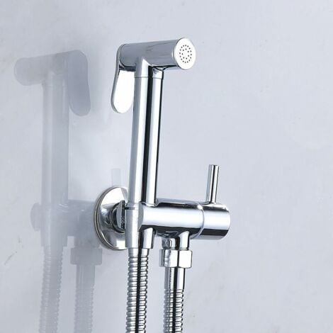 Kit Douchette WC Mitigeur, Thermostatique Douchette à Main en lation Chrome Anti-brûlure Toilette, Bidet Spray Set Inverseur de Douche