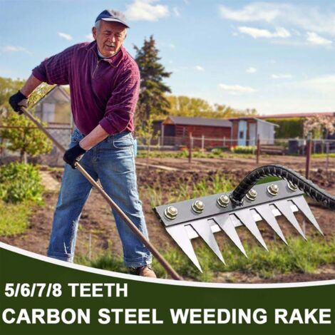 Rateau De Désherbage Jardin Acier Carbone - Outil Manuel Multifonction 2 à 7 Dents, Griffe Anti-Mauvaises Herbes Avec Poignée Ergonomique