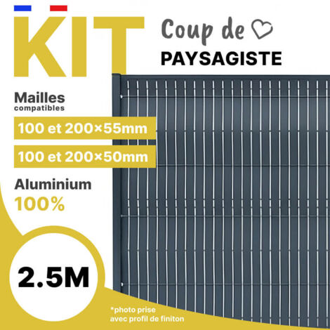 Kit lames d'occultation en aluminium pour clôture de 2,5m - Mailles de 50 à 55mm - Hauteur 1m53 - RAL7016 - ALUHOME