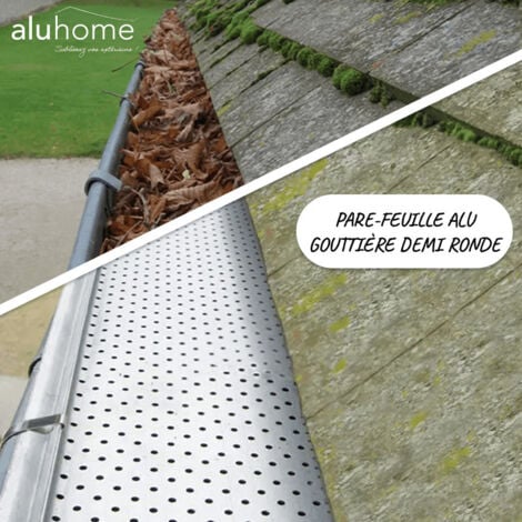 Pare-feuille alu gouttière demi-ronde 25 zinc ou PVC - 2 m - ALUHOME