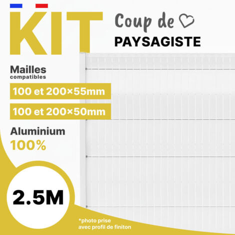 Kit lames d'occultation en aluminium pour clôture de 2,5m - Mailles de 50 à 55mm - Hauteur 1m93 - RAL9010 - ALUHOME