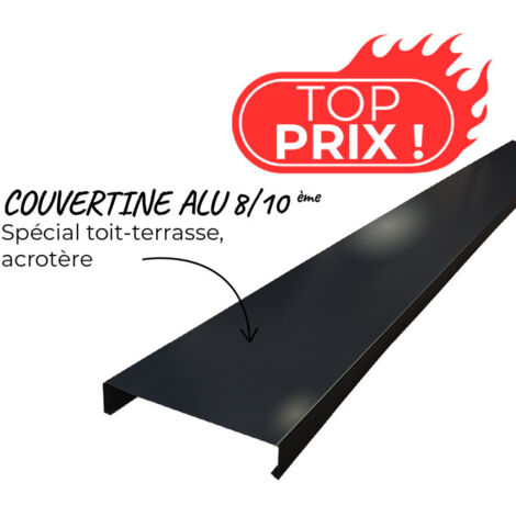 Couvertine 2m ECO50 en alu 8/10ème pour acrotère toit-terrasse - Noir Foncé - RAL 9005 - Longueur 2 m linéaires - ALUHOME
