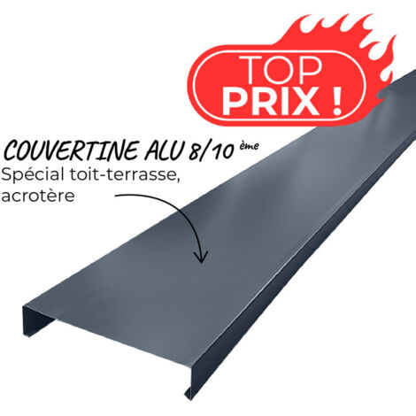 Couvertine 2m ECO50 en alu 8/10ème pour acrotère toit-terrasse - Gris Anthracite - RAL 7016- Longueur 2 m linéaires - ALUHOME