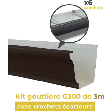 Kit gouttière aluminium G300 de 3m avec 6 crochets écarteurs noir graphite - ALUHOME