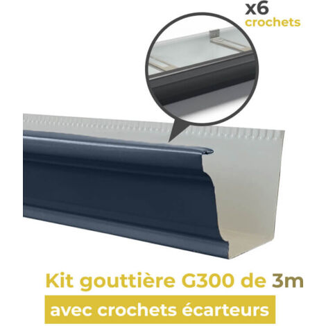 Kit gouttière aluminium G300 de 3m avec 6 crochets écarteurs gris anthracite - ALUHOME
