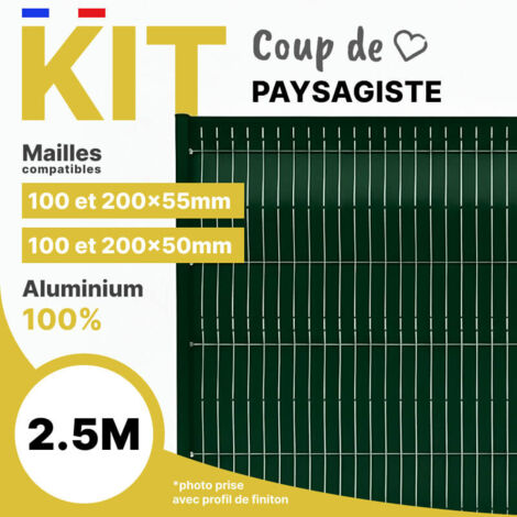 Kit lames d'occultation en aluminium pour clôture de 2,5m - Mailles de 50 à 55mm - Hauteur 0,83m - RAL6005 - ALUHOME