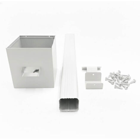Kit complet boîte à eau + descente rectangulaire aluminium 60×80 mm – longueur 3 m – fixation incluse – maison plain-pied - couleur blanc