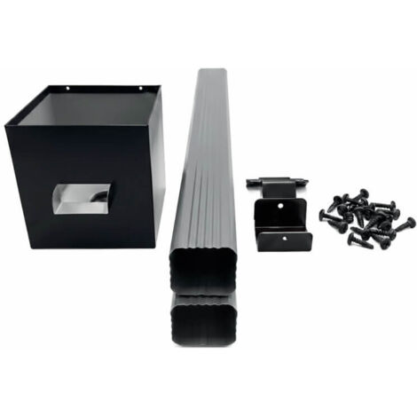 Kit complet boîte à eau + descente rectangulaire aluminium 60×80 mm – longueur 3 m – fixation incluse – maison avec étage (R+1) - couleur noir foncé