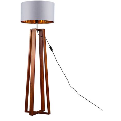 Beltane 4 Leg Floor Lamp in Dark Wood with Reni Shade - Grey & Gold - Including LED Bulb