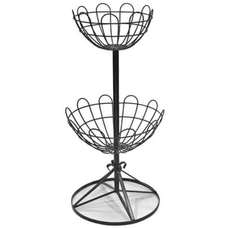 Plant Stand Two Tier Jardiniere Planter Steel Black Garden Pride