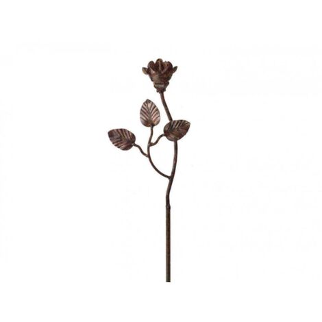 Rose With Leaves Rusty Metal Flower Stake 3 Pk 115cm Garden Pride