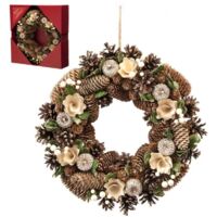 Gold Rose & Pinecone Wreath - 36cm (14) Diameter (P027736)