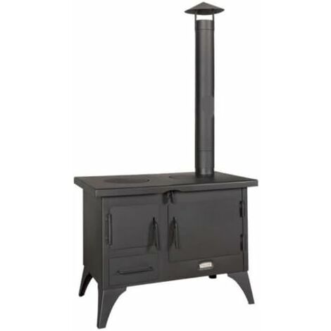 Prity – Poêle à bois 5 kW – Four intégré pour cuisson – Efficacité 83% – Sortie fumées Ø 80mm – Acier robuste – Usage extérieur
