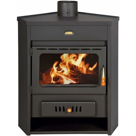 Prity – Poêle à bois d'angle 12 kW – Efficacité 75-80% – Pour chauffage central – Dimensions 720x550x820 mm – Conduit Ø 150 mm (1/4)