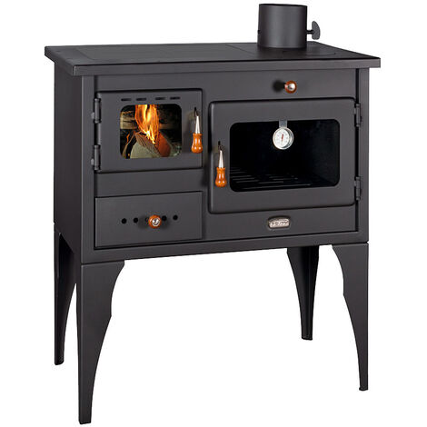 Prity – Poêle à bois 10 kW – Cuisinière à bois avec four – Plaques en fonte – Chambre de combustion doublée de briques réfractaires – Pour bois dur - 1P34L