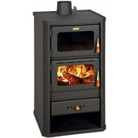 Prity – Poêle à bois avec four 12 kW – Efficacité 75-80% – Dimensions 490x460x930mm – Conduit 130mm – Grille en fonte et vitre céramique