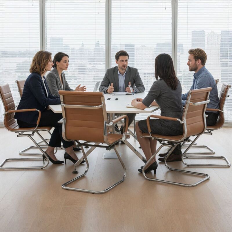 Sedia Cantilever Caro In Similpelle - Con Braccioli, Imbottita, Bianco, Per Sala Pranzo O Ufficio - Foto 13