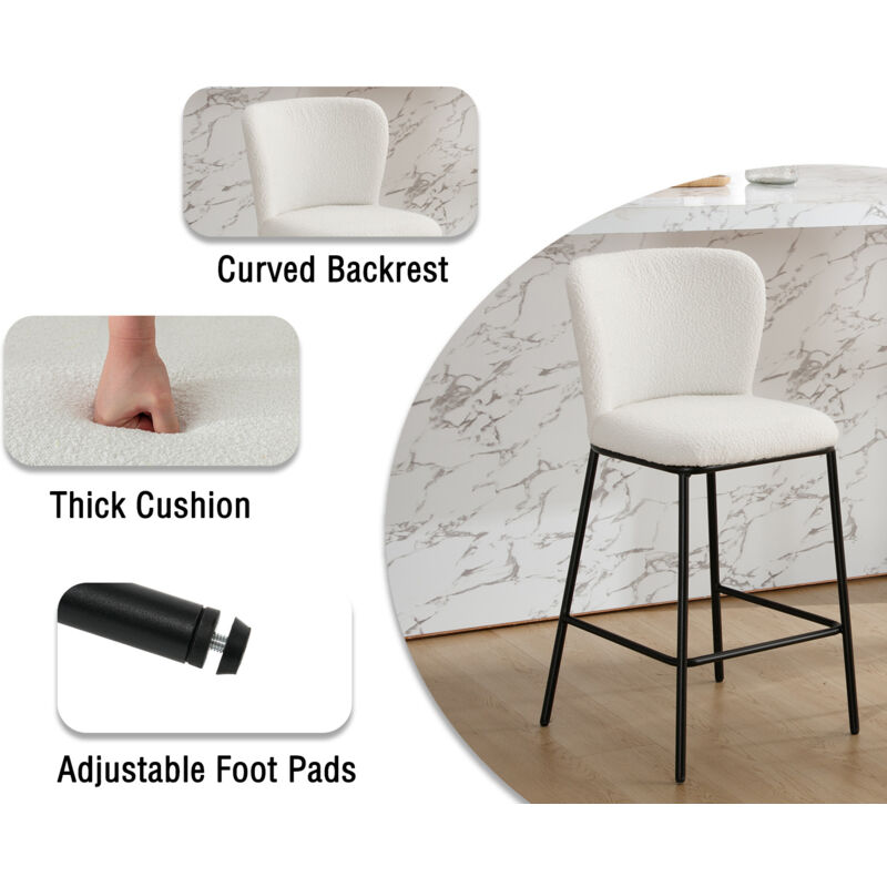 Athena Collection Set 2 Sgabelli Da Bar Con Schienale Alto E Poggiapiedi - 86 Cm, Seduta In Legno E Metallo - Impilabili, Per Isola Cucina, Pub E Bistrot