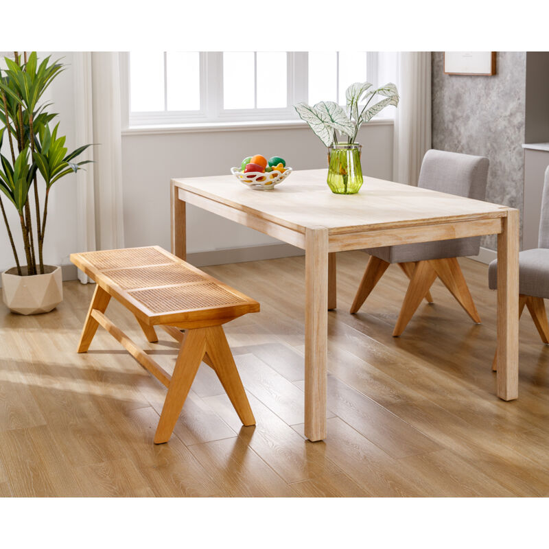 Panca Da Pranzo In Rattan E Legno Wahson - Stile Mid-century, Multiuso, Per Ingresso O Sala