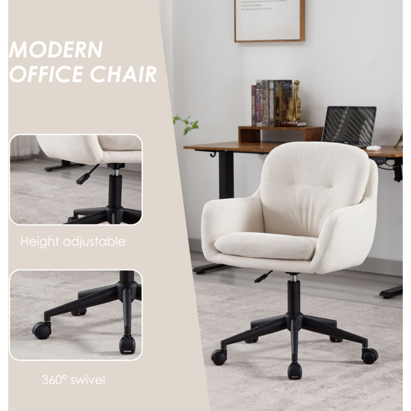 Techni Mobili Sedia Da Ufficio Elegante In Tessuto Bouclé Bianco E Oro, Con Braccioli Imbottiti E Base Girevole In Acciaio, Regolabile In Altezza - 5