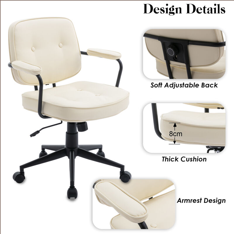 Sedia Da Ufficio Ergonomica HOMCOM Bianca - Girevole, Altezza Regolabile (54-60 Cm), Rivestimento In Spugna, Portata 120 Kg, Per Soggiorno E Camera Da Letto