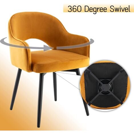 Set di 2 Sedie da Pranzo Sedie da Cucina Girevole con Gambe in Metallo per Sala da Pranzo, Velluto, Giallo