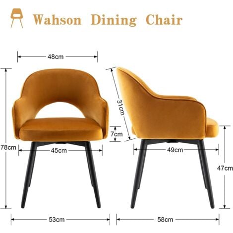 Set di 2 Sedie da Pranzo Sedie da Cucina Girevole con Gambe in Metallo per Sala da Pranzo, Velluto, Giallo