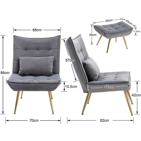 Set Poltrona Imbottita con Pouf Poggiapiedi Poltroncina in Velluto per Soggiorno, Grigio