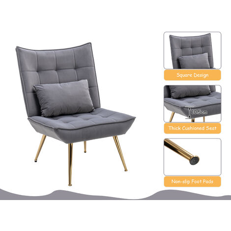 Set Poltrona Imbottita con Pouf Poggiapiedi Poltroncina in Velluto per Soggiorno, Grigio