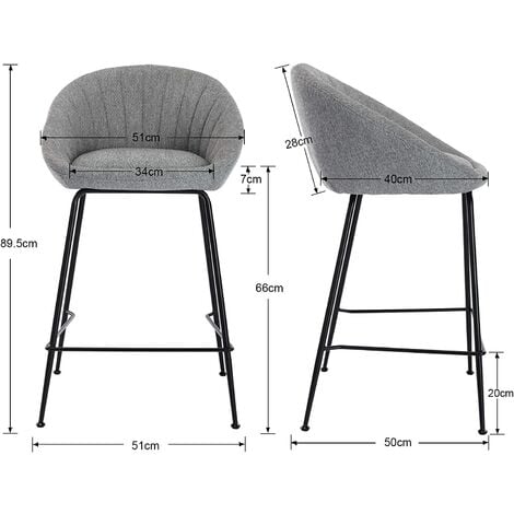 Set di 2 Sgabelli da Bar in Tessuto Sgabelli Alti Cucina con Schienal per Cucina Bancone, Grigio
