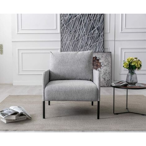 Poltrona Imbottita In Lino Beige Con Gambe In Legno - Moderna E Comoda Per Salotto E Camera Da Letto - Foto 5