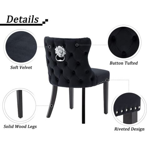 Set di 2 Sedie da Pranzo in Velluto Sedie da Cucina Moderne con Gambe in Legno per Sala da Pranzo, Nero