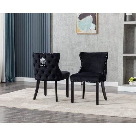 Set di 2 Sedie da Pranzo in Velluto Sedie da Cucina Moderne con Gambe in Legno per Sala da Pranzo, Nero