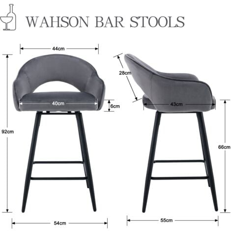 Set di 2 Sgabelli da Bar in Velluto Sgabelli Cucina Moderni Sedia da Bar Sgabelli Alti Girevoli per Cucina,Grigio