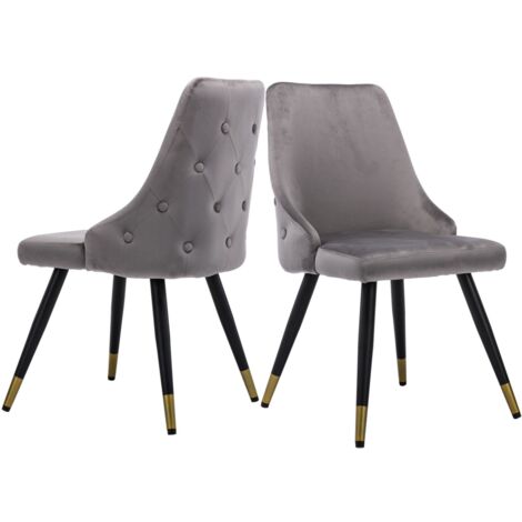 WAHSON Set di 2 Sedie da Pranzo in Velluto Sedie da Cucina Moderne con Gambe Dorate Sedie per Soggiorno, Grigio
