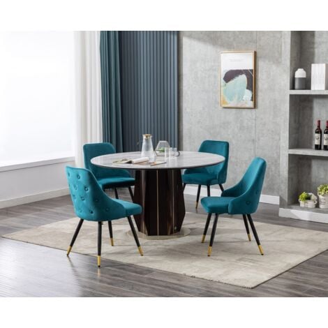 WAHSON Set di 2 Sedie da Pranzo in Velluto Sedie da Cucina Moderne con Gambe Dorate Sedie per Soggiorno, Petrolio