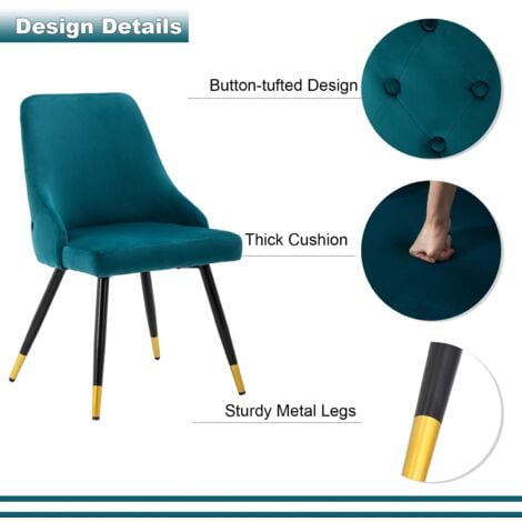 WAHSON Set di 2 Sedie da Pranzo in Velluto Sedie da Cucina Moderne con Gambe Dorate Sedie per Soggiorno, Petrolio
