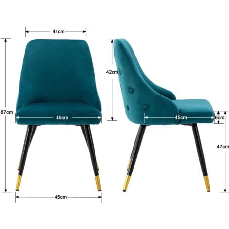 WAHSON Set di 2 Sedie da Pranzo in Velluto Sedie da Cucina Moderne con Gambe Dorate Sedie per Soggiorno, Petrolio