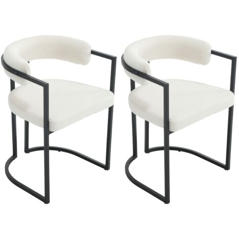 Set di 2 Sedie da Pranzo in Pelliccia Sedie da Cucina Moderne con Struttura in Metallo Sedie da Salotto per Soggiorno, Bianco